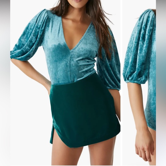 Free People Don’t You Wish Velvet Bodysuit in Deep Teal, Size X-Smal… - Picture 12 of 16